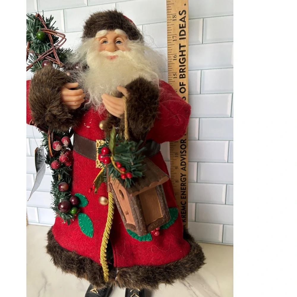 Holiday Time 18 Inch Animal Print Santa Figurine Red Coat Birdhouse Christmas